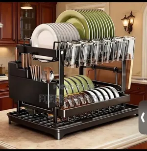 Ubora 2-Tier Carbon Steel Dish Rack | Nyeusi