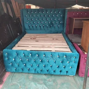 Ideal Teal Velvet Wingback Bed - Brand New