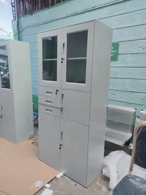 4-Partition Glass Office Cabinet with Safe