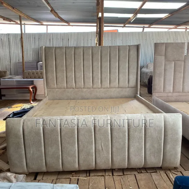 Beige Wingback Bed - Queen & King Sizes - 1