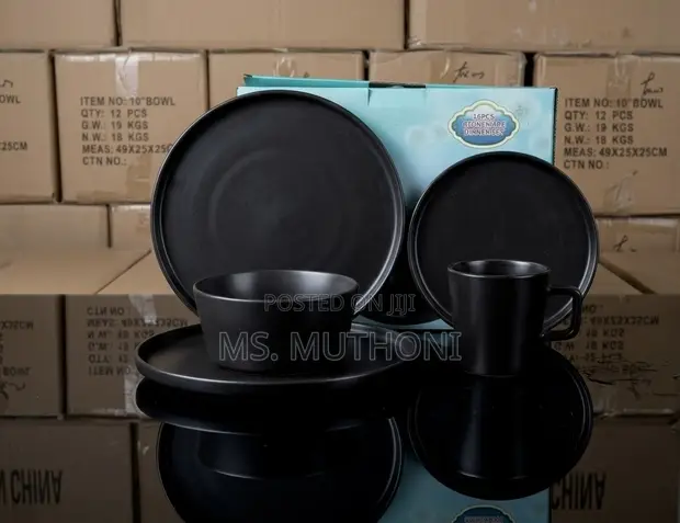 16/24 Pcs Ceramic Dinner Set - Matte Black - 1
