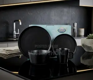 24-Piece Matte Black Stoneware Dinnerware Set
