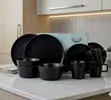 24-Piece Matte Black Stoneware Dinnerware Set - 2