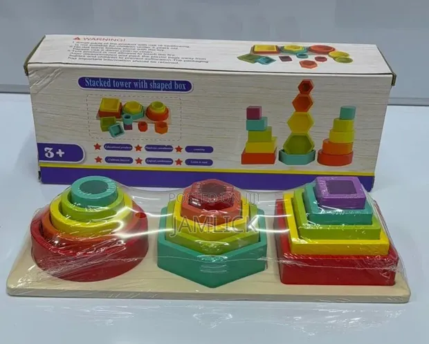 Kids Stacking Tower Toy with Colorful Shaped Boxes - 1