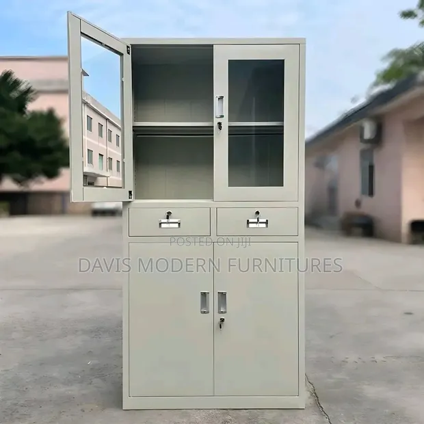 Kabati la Ofisi la Metali 4-Sehemu na Kioo Juu - 1
