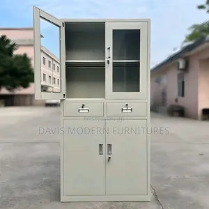 Kabati la Ofisi la Metali 4-Sehemu na Kioo Juu