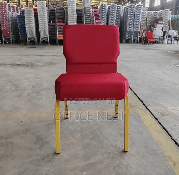Red Fabric Visitor Chair with Gold Metal Legs - 1