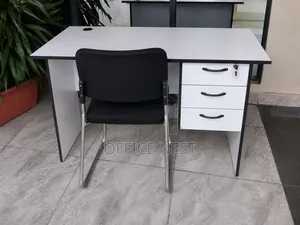 White Office Desk with 3 Drawers & Visitor Chair