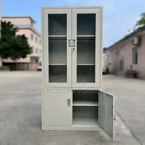 Half-Glass Metal Filling Cabinet - Light Grey