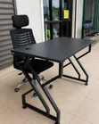 Modern Black Office Desk with Metal Frame - 1