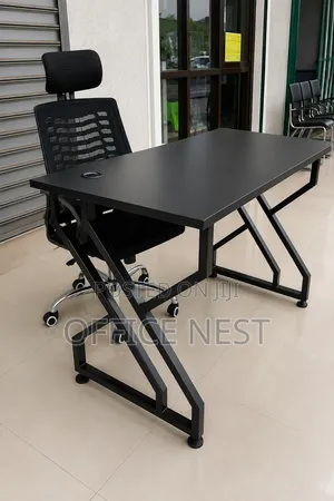 Modern Black Office Desk with Metal Frame
