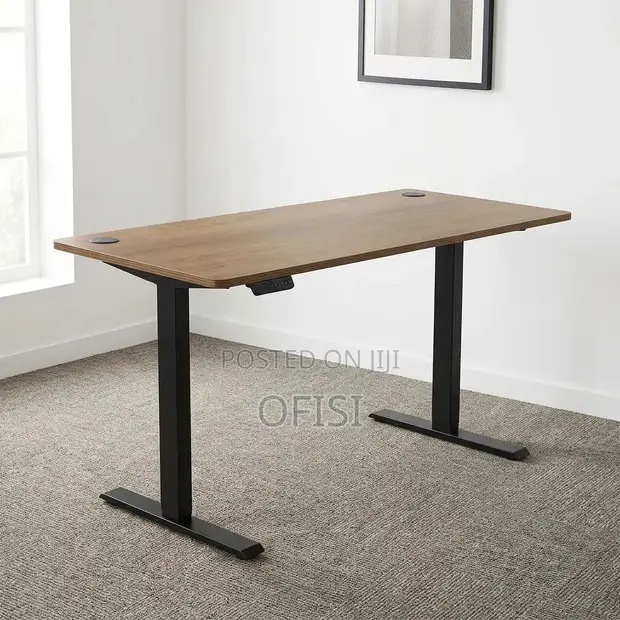 Brown Height-Adjustable Electric Desk - 1