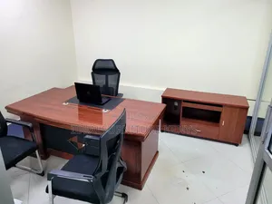 Meza ya Ofisi ya Mtendaji na Kabati la Kando - Kahawia la Mahogany