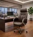 Kiti cha Ofisi cha Brown Leather Ergonomic - 1