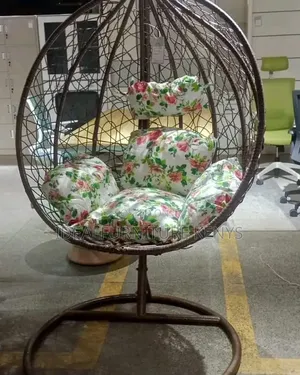 Egg Swing Chair with Stand - Rattan Floral Cushions