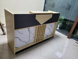 Modern Reception Counter Desk - Black, Wood & Marble