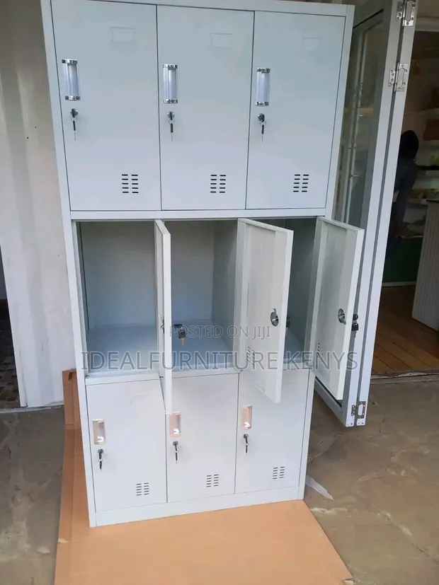 9-Door Metal Locker Cabinet - Light Grey - 1