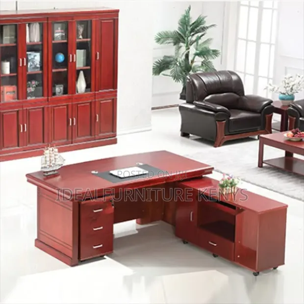 Seti ya Dawati la Ofisi la Glossy Burgundy Mahogany - 1