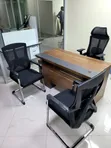 Executive Office Desk with Mesh Chairs - Walnut Brown - 1