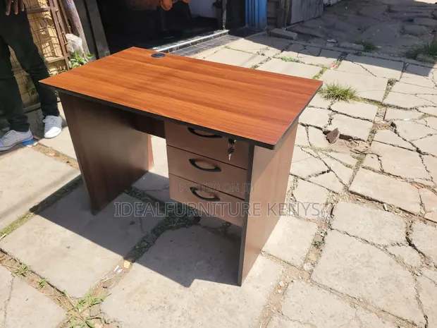 Compact Office Desk - 1.2M Brown Wood with 3 Drawers - 1