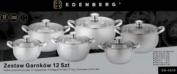 12pc Edenburg Stainless Steel Cookware Set - 1