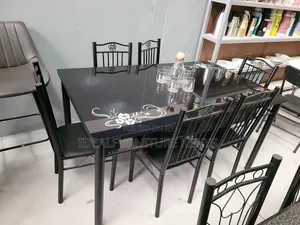Seti ya Meza ya Kula ya Kioo Nyeusi ya Viti 6