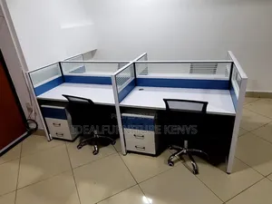 4-Way Office Workstation Cluster - White & Blue