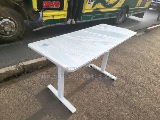 Modern White Office Desk 1.4M with Metal T-Legs - 1
