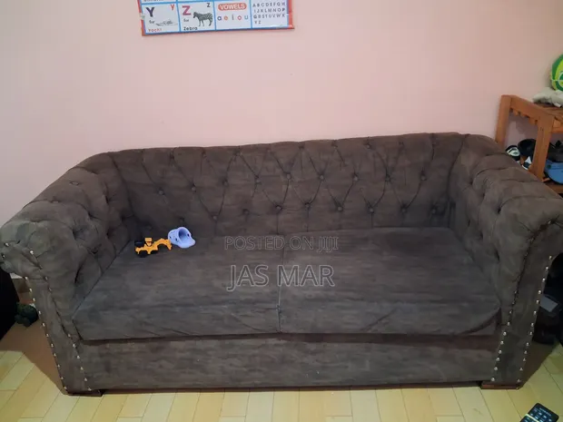 Foreign-Style Tufted Chesterfield 5-Seater Sofa (Dark Brown) - 1