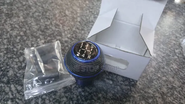 Kitufe cha Gear cha Mviringo cha Kasi 5 na Pete ya Bluu - Carbon Fiber - 1