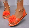 Floral Pearl Embellished Flat Sandals - 1