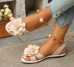 Floral Pearl Embellished Flat Sandals
