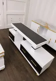 Modern 2-Tier TV Stand - White/Black/Gold - 2