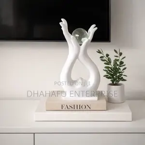 Hands Holding Crystal Ball Sculpture - White Ceramic