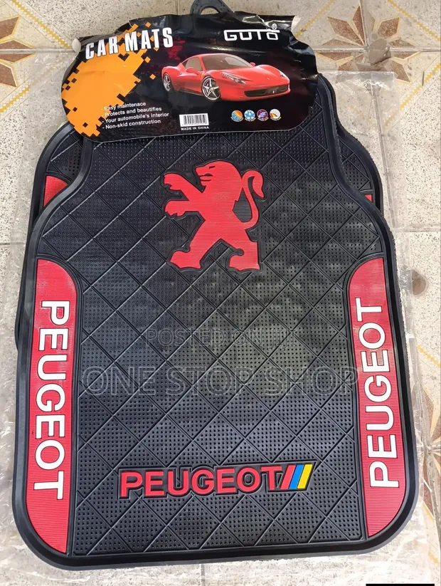 5pc Peugeot Floor Carpet Rubber Mats with Logo - 1