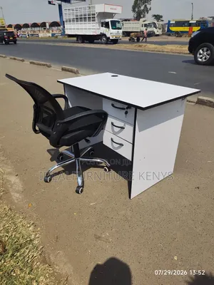 Mesh Office Desk with White Drawers & Swivel Chair