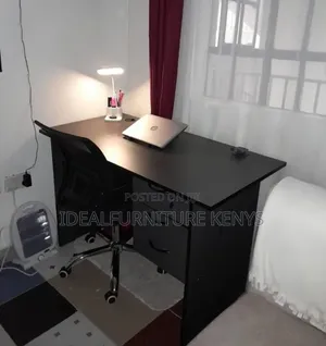 Black Office Desk with 3 Drawers and Mesh Chair