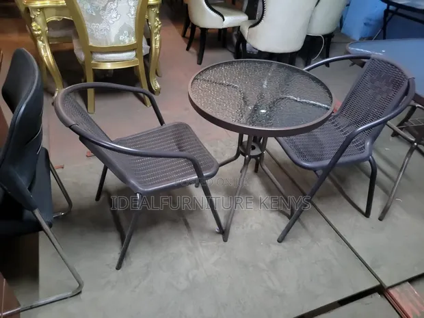 2-Seater Outdoor Glass Top Table Set - Brown - 1