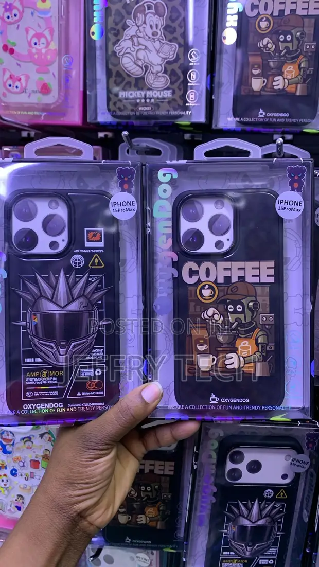 Oxygendog Coffee Robot Shockproof Case kwa iPhone 15 Pro Max - 1