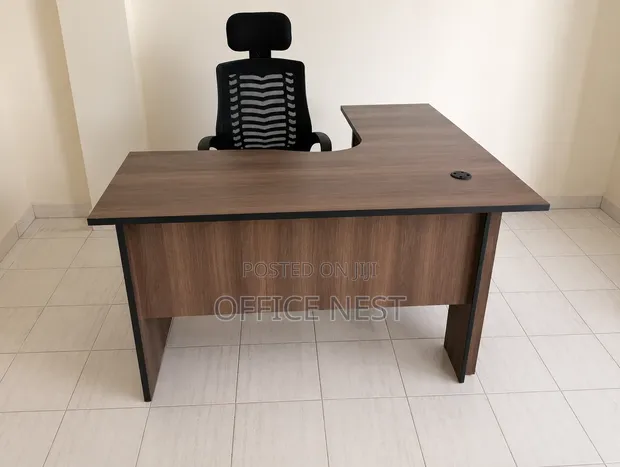 L-Shaped Office Desk with Ergonomic Mesh Chair - 1