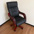High Back Leather Managerial Chair with Wooden Arms - 4