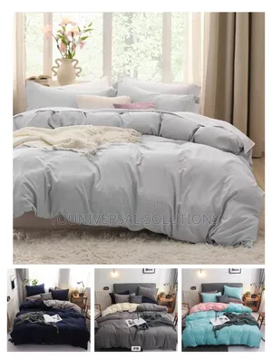 Plain Double Sided Color Cotton Duvet Cover 4 PC Set