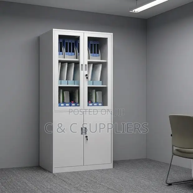 2-Door Lockable Storage Cabinet - White Steel - 1