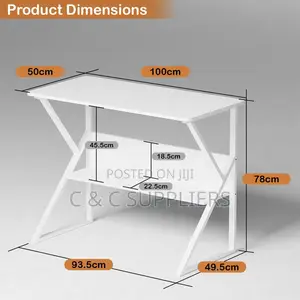 Study Desk with Built-in Bookshelf - White