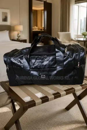 Duffle Bag Kubwa ya Ngozi Nyeusi ya Kusafiria