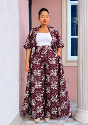 Elegant Maroon-White Printed 3pc Palazzo Set with Long Kimono
