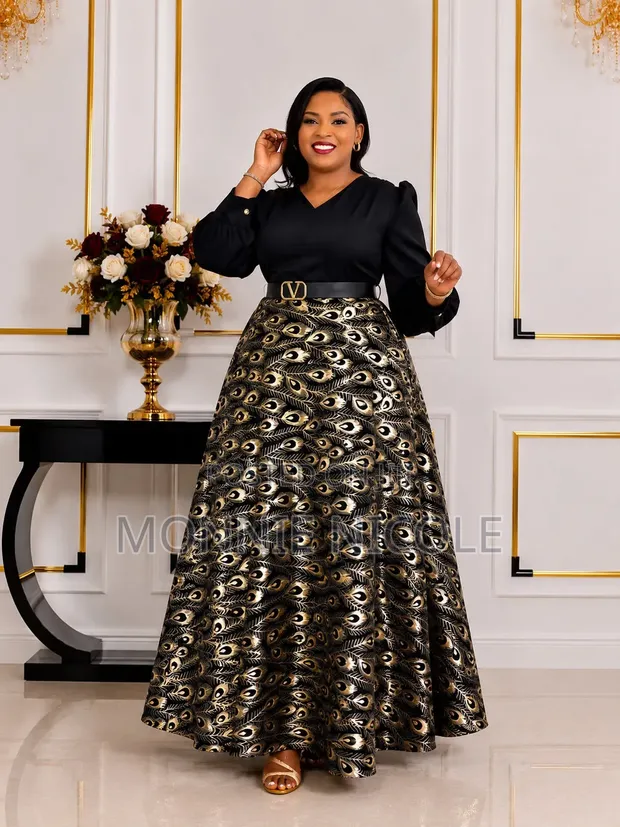 Lenora Black-Gold A-Line Maxi Dress - 1