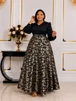 Lenora Black-Gold A-Line Maxi Dress - 1