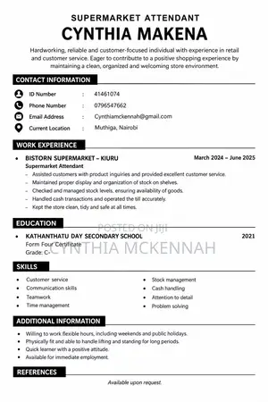 CV Huduma kwa Wateja - Cynthia