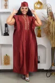 Kaftan ya Igbo ya Burgundy na Kofia - 2
